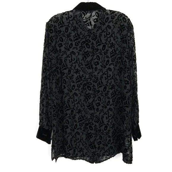 Vintage Y2K Black Sheere Burnout Velvet Blouse from Deane & White Sz M - Picture 12 of 16
